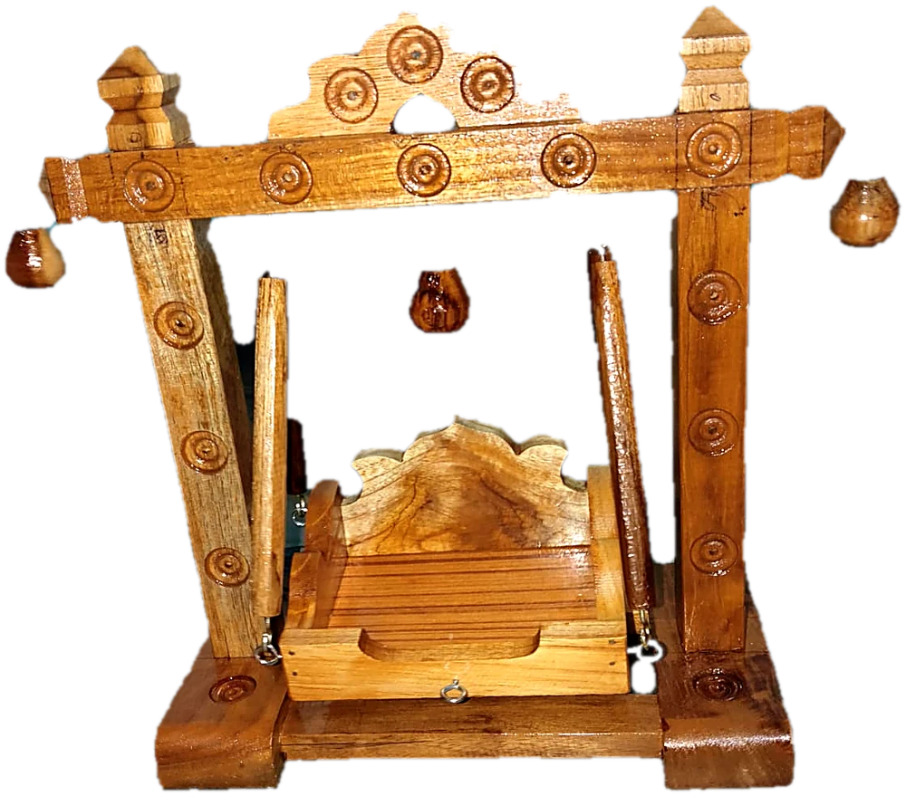 Carved arch jhula with rosette patterns