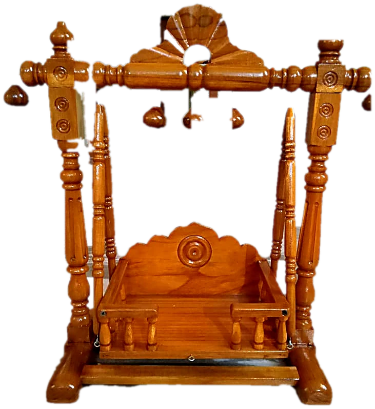 Handcrafted wooden jhula with carved fan top